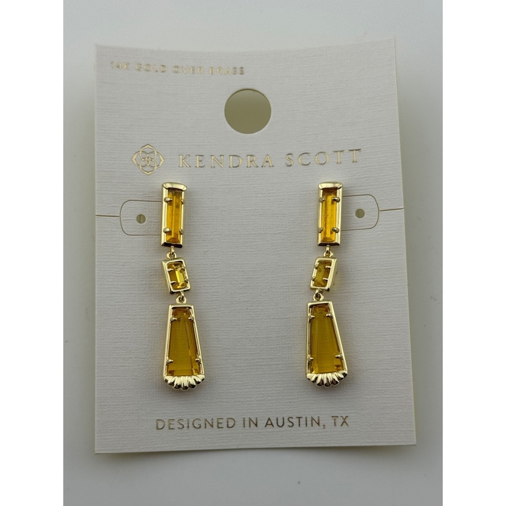 Kendra Scott Serena Linear Gold Tone Earrings Yellow Opalite